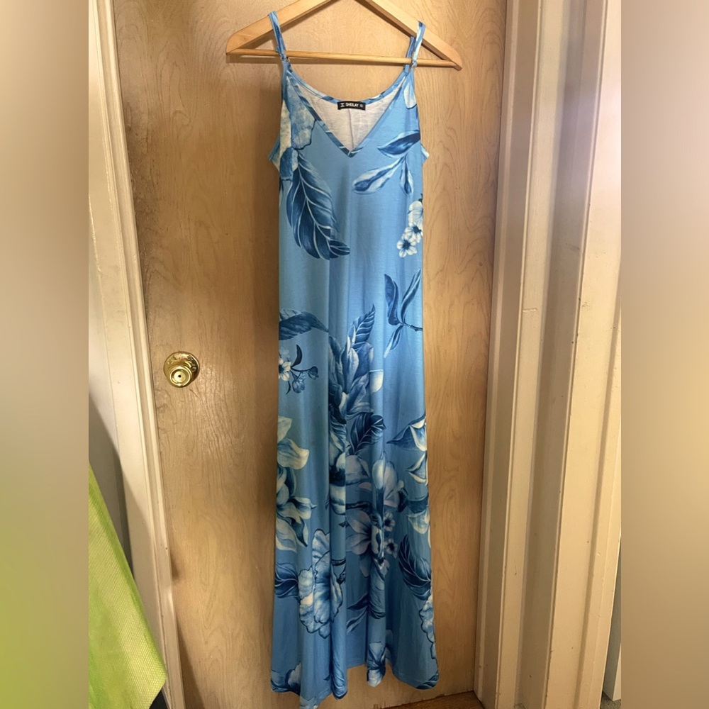 SHEILEY blue floral print long dress